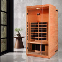 1 Person Extendable FAR Infrared Sauna for Home, Hemlock Wood Low EMF 6 Carbon Heaters Indoor Saunas with LED Lights, Bluetooth Speaker, Digital Control Panel, and Seating Bench — product view 7