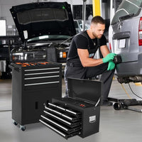13-Drawer Rolling Tool Chest with Double Doors, 2 in 1 Detachable Rolling Tool Chest with Drawers, Mobile Tool Cabinet Combo, Metal Large Lockable Tool Box for Garage Workshop (Black) — product view 2