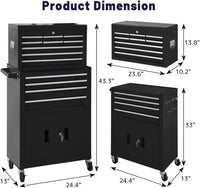 13-Drawer Rolling Tool Chest with Double Doors, 2 in 1 Detachable Rolling Tool Chest with Drawers, Mobile Tool Cabinet Combo, Metal Large Lockable Tool Box for Garage Workshop (Black) — product view 3