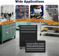 13-Drawer Rolling Tool Chest with Double Doors, 2 in 1 Detachable Rolling Tool Chest with Drawers, Mobile Tool Cabinet Combo, Metal Large Lockable Tool Box for Garage Workshop (Black) — product view 7