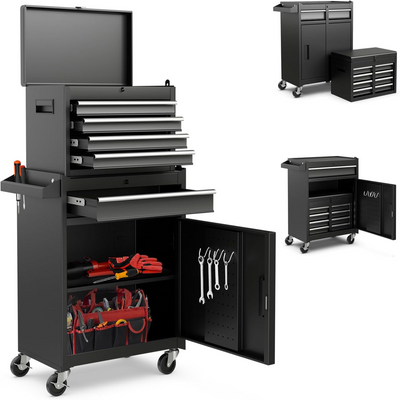 5-Drawer Rolling Tool Chest with Lockable Drawers – Black