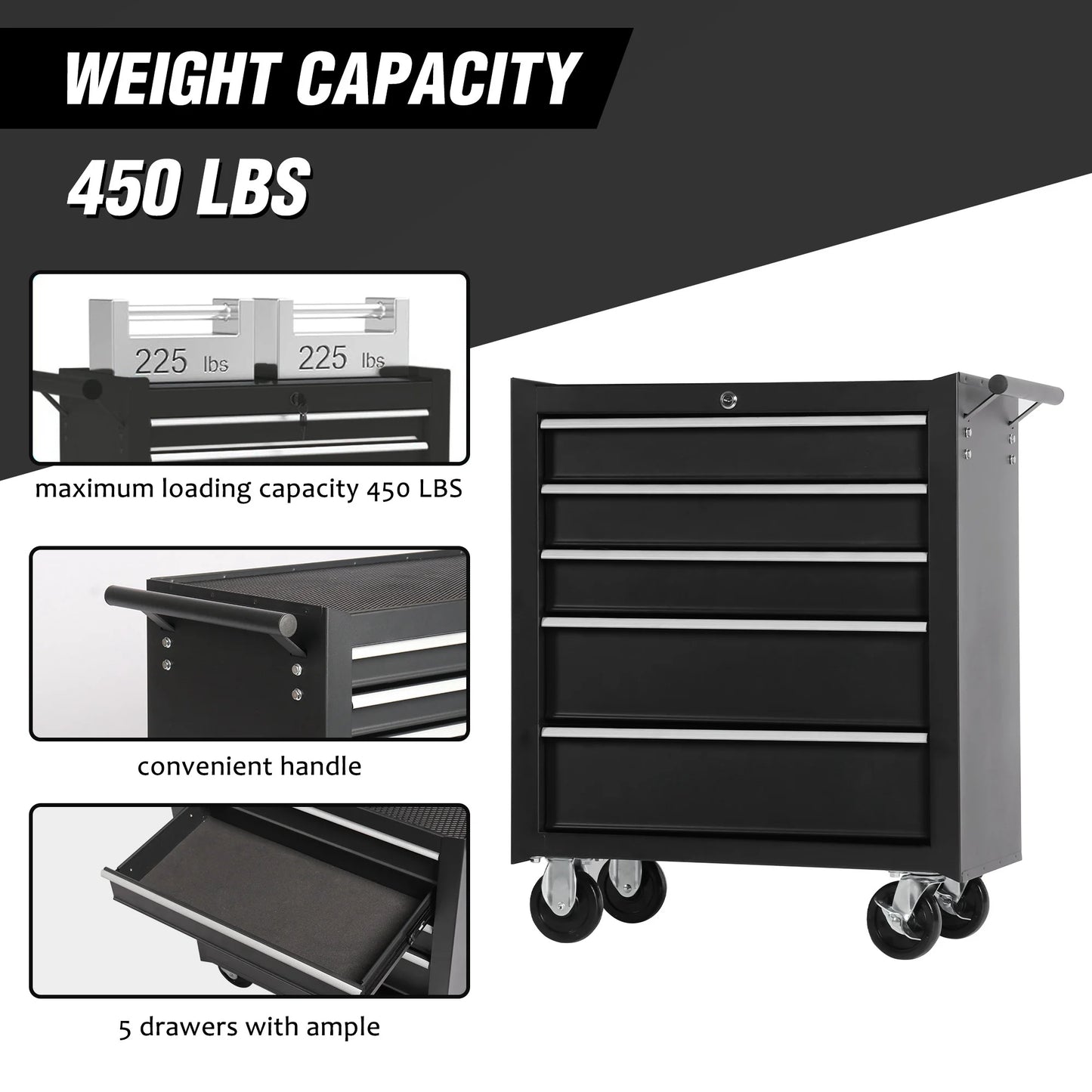5-Drawer Rolling Tool Chest Tool Storage Cabinet with Wheels Tool Organizer Box — product view 4