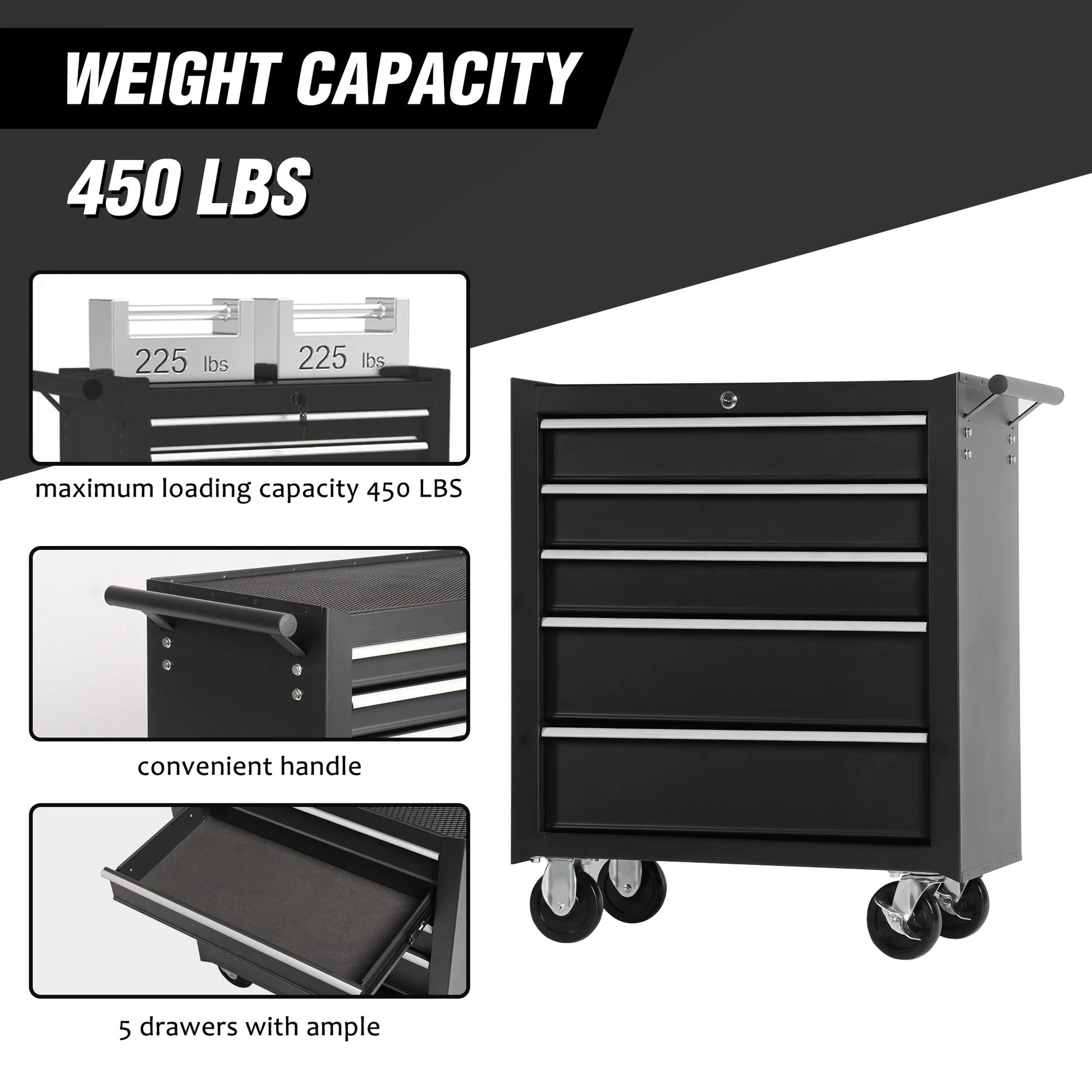 5-Drawer Rolling Tool Chest Tool Storage Cabinet with Wheels Tool Organizer Box — product view 4