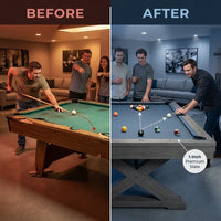 Pool Table Built for Tournament Play, 1-Inch Slate Surface, Solid Wood Construction, Premium Wool Blend — Before & After