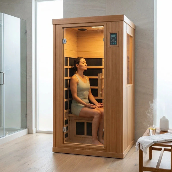 Infrared Home Sauna Built for Daily Wellness, Canadian Hemlock Wood, 6 Carbon Heating Panels, Bluetooth Audio