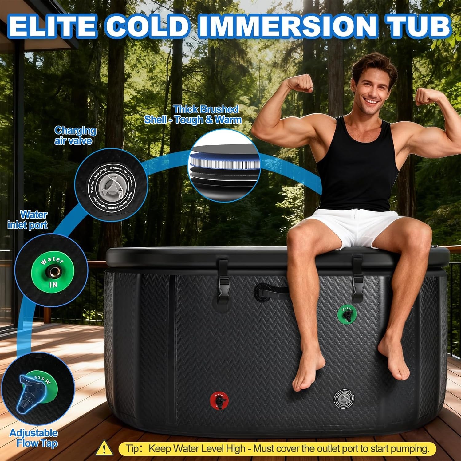 Cold Plunge Tub, 248 Gallon, 1 Horsepower, Heavy-Duty Ice Bath Tub for Athletes with Hot & Cold, Portable Inflatable Plunge Chiller with Water Treatment Kit, Immersion Therapy, Wifi (Black, 1 Set) — product view 4