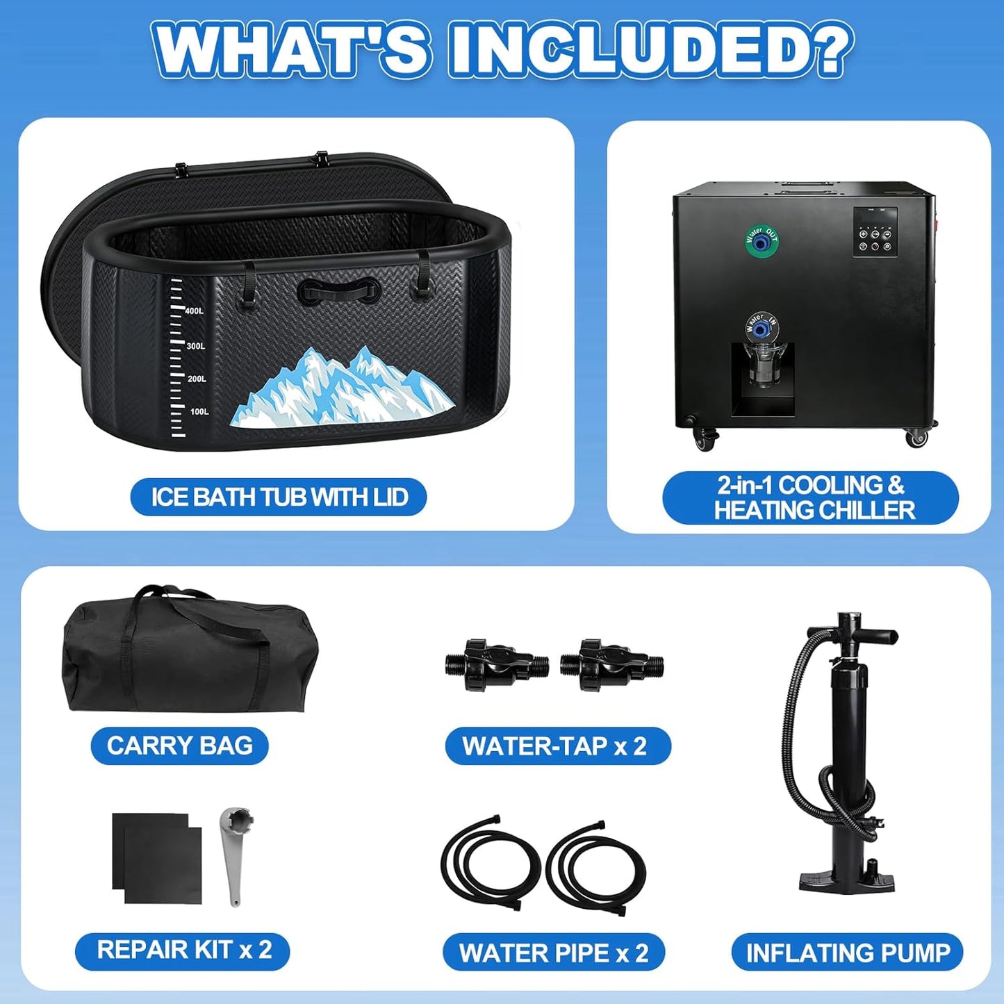 Cold Plunge Tub, 248 Gallon, 1 Horsepower, Heavy-Duty Ice Bath Tub for Athletes with Hot & Cold, Portable Inflatable Plunge Chiller with Water Treatment Kit, Immersion Therapy, Wifi (Black, 1 Set) — product view 6