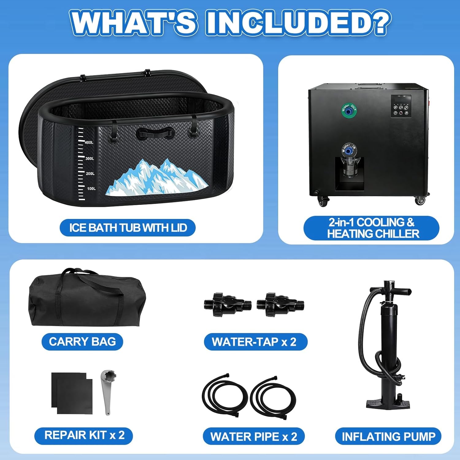 Cold Plunge Tub, 248 Gallon, 1 Horsepower, Heavy-Duty Ice Bath Tub for Athletes with Hot & Cold, Portable Inflatable Plunge Chiller with Water Treatment Kit, Immersion Therapy, Wifi (Black, 1 Set) — product view 6