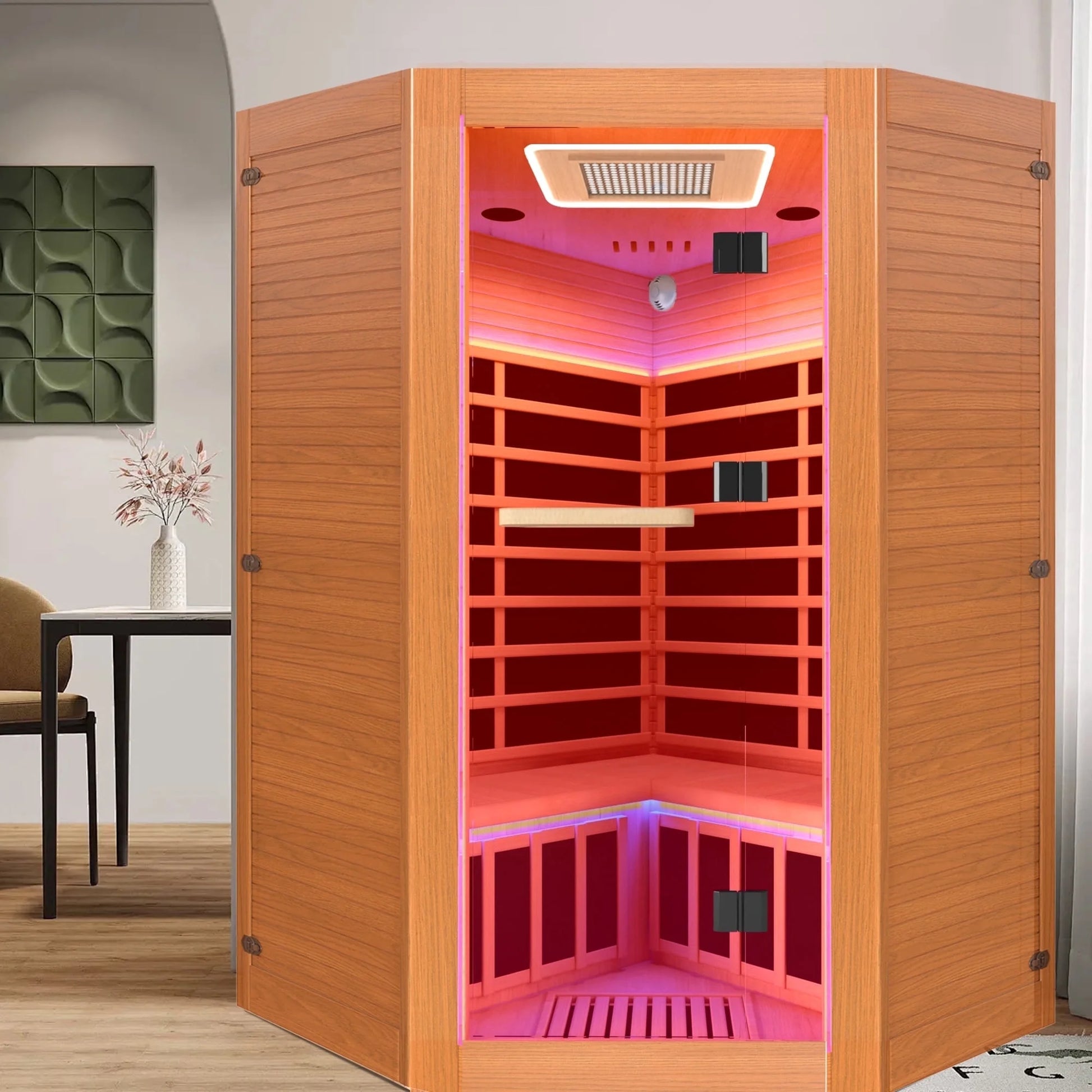 Multifunctional 2-3 Person Infrared Sauna for Home, 2180W Indoor Sauna with 7-Color LED Ambient Light, Red Light Feature, Oxygen Bar, Dual Bluetooth Speakers, 360° Surround Heating — product view 2