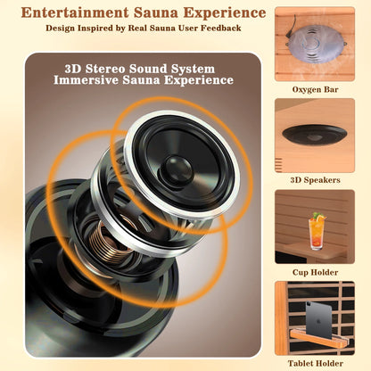 Multifunctional 2-3 Person Infrared Sauna for Home, 2180W Indoor Sauna with 7-Color LED Ambient Light, Red Light Feature, Oxygen Bar, Dual Bluetooth Speakers, 360° Surround Heating — product view 5