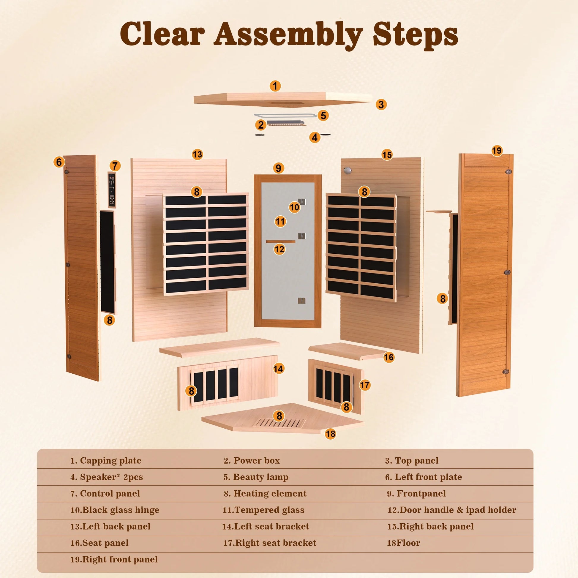 Multifunctional 2-3 Person Infrared Sauna for Home, 2180W Indoor Sauna with 7-Color LED Ambient Light, Red Light Feature, Oxygen Bar, Dual Bluetooth Speakers, 360° Surround Heating — product view 7