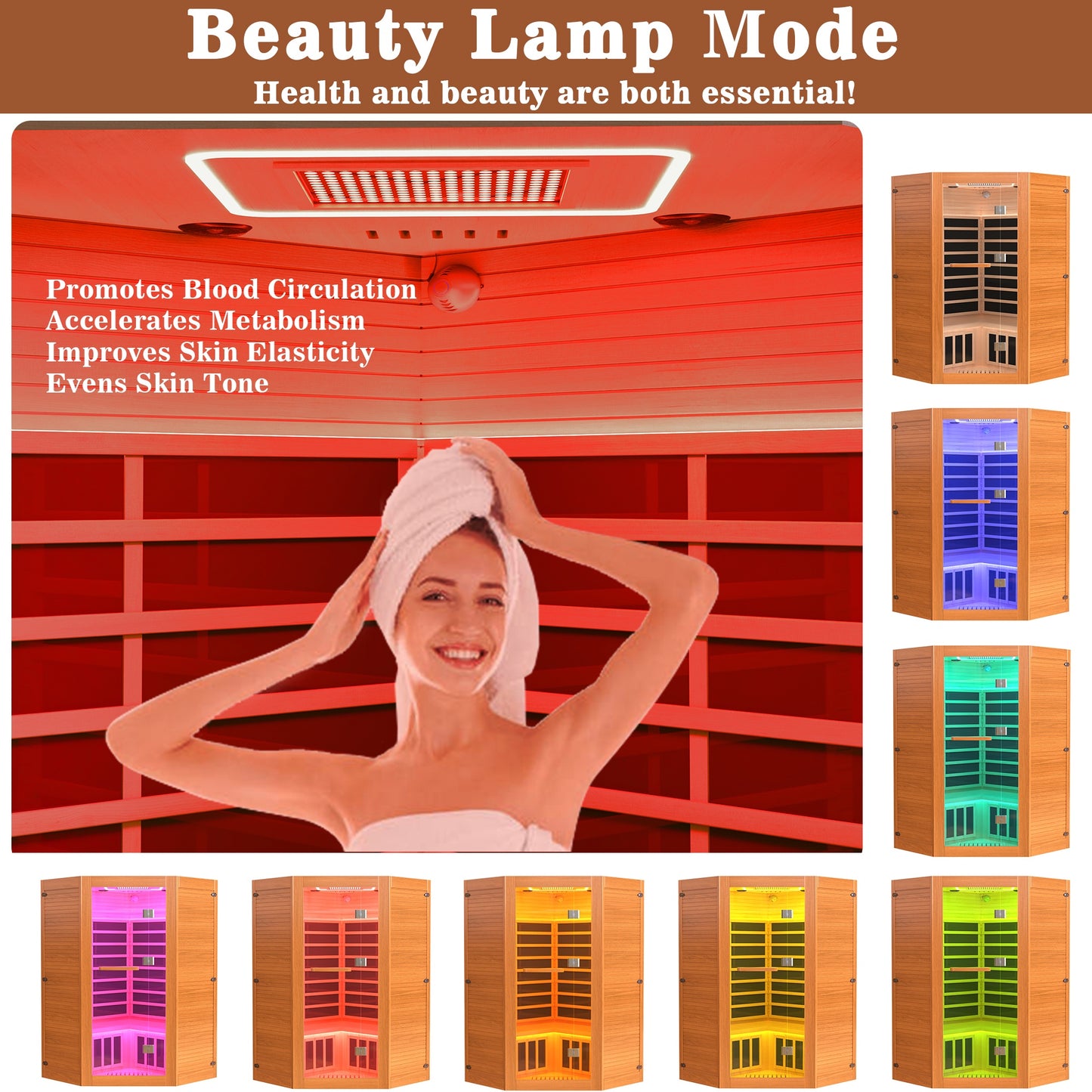 Multifunctional 2-3 Person Infrared Sauna for Home, 2180W Indoor Sauna with 7-Color LED Ambient Light, Red Light Feature, Oxygen Bar, Dual Bluetooth Speakers, 360° Surround Heating — product view 8