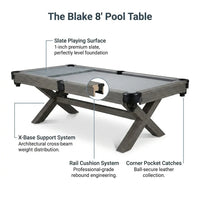 Pool Table Built for Tournament Play, 1-Inch Slate Surface, Solid Wood Construction, Premium Wool Blend — product view 6